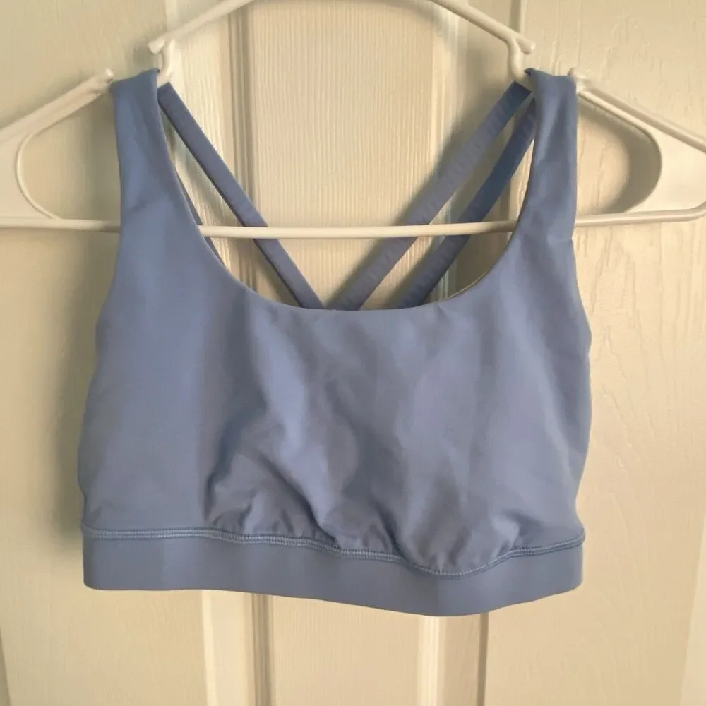 Lululemon Energy Bra Medium Support Hydrangea Blue Sports Strappy Size 2-4 small